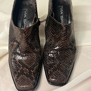 Via Spiga Women's Snakeskin Ankle Boots in Dark Brown